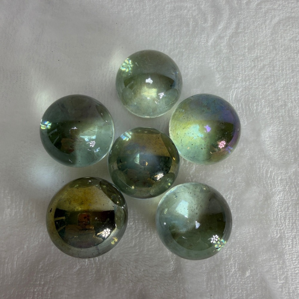 VTG‎ Iridescent Glass Spheres Set of 6 Aurora Borealis Clear Round Balls